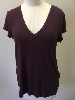 H By BORDEAUX, Red Burgundy, Rayon, Spandex, Heathered, Burgundy, Double Seams 3 Layers Deep V-neck & Vback, Cap Sleeves