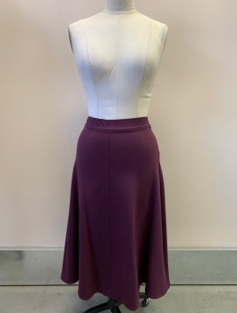 ANN TAYLOR, Plum Purple, Viscose, Nylon, Solid, Elastic Waist, Flared Skirt,