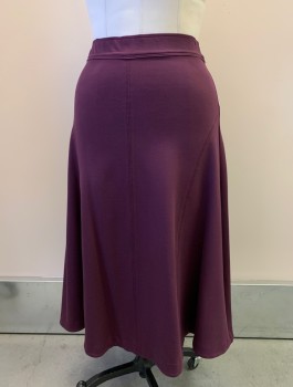 ANN TAYLOR, Plum Purple, Viscose, Nylon, Solid, Elastic Waist, Flared Skirt,