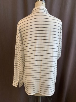 CLUB MONACO, White, Black, Acetate, Stripes - Horizontal , Button Front, Hidden Placket, 2 Pockets, Collar Attached, Long Sleeves, Button Cuff