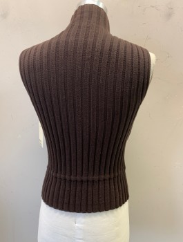 Mens, Sweater Vest, MARSH LANDING, Brown, Cotton, Solid, C 36, S, Metal 2-way Zip Front, Turtleneck, Wide Ribs