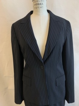 MAX MARA, Black, White, Wool, Stripes - Pin, Single Breasted, 1 Button, Peaked Lapel, 2 Pockets, 1 Button Cuff