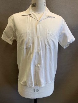 GLENN GREGG, Ecru, Cotton, Solid, 1950's, S/S, Button Front, Camp Shirt, 2 Patch Pockets
