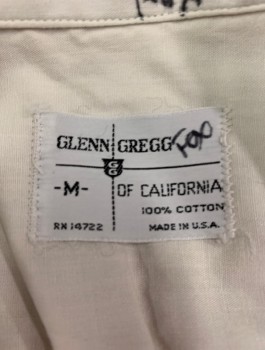 Mens, Casual Shirt, GLENN GREGG, Ecru, Cotton, Solid, M, 1950's, S/S, Button Front, Camp Shirt, 2 Patch Pockets