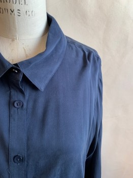 UNIVERSAL THREAD, Navy Blue, Cupro, Viscose, Solid, Button Front, Collar Attached, Long Sleeves, Button Cuff