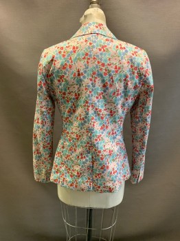 J. CREW, White, Sage Green, Dusty Blue, Red, Olive Green, Poly/Cotton, Elastane, Floral, Notched Lapel, Single Breasted, Button Front, 1 Button