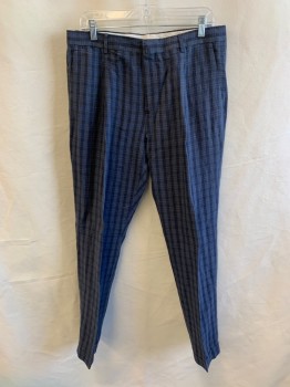 ACNE STUDIOS, Navy Blue, Dk Gray, Gray, Linen, Cotton, Plaid, Pleated Front, 5 Pockets, Zip Fly, Cuffed