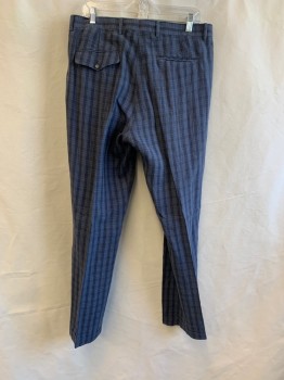 ACNE STUDIOS, Navy Blue, Dk Gray, Gray, Linen, Cotton, Plaid, Pleated Front, 5 Pockets, Zip Fly, Cuffed