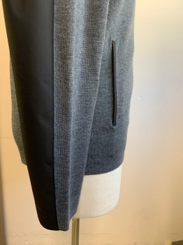 THEORY, Gray, Black, Wool, Polyester, Solid, Zip Cardigan with Nylon Patched on Shoulder, and Back of Forearms, 2 Slash Pockets with Nylon Trim