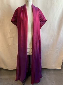 Unisex, Historical Fiction Robe , MTO, Iridescent Red, Synthetic, Solid, O/S, Sleeveless, Shawl Lapel, Open Front, Long, Pleated Cape Attached, Gold Braided Trim Down Back,  Gold Tassel Hanging at Back