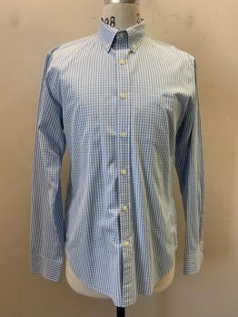 J. CREW, Baby Blue, White, Cotton, Gingham, Button Down Collar,  Button Front, L/S, 1 Pocket