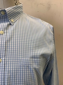 J. CREW, Baby Blue, White, Cotton, Gingham, Button Down Collar,  Button Front, L/S, 1 Pocket