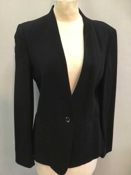 Massimo Dutti, Black, Wool, Spandex, Solid, Single Breasted, No Collar, 1 Button, 2 Pockets