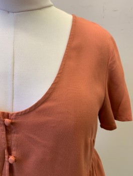 LOVE FIRE, Rust Orange, Rayon, Solid, Scoop Neck, S/S, 3 Buttons,