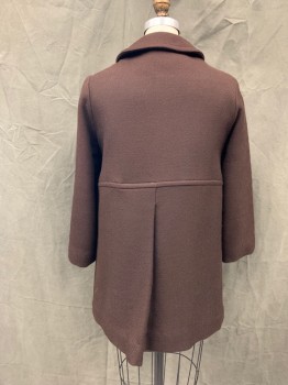 Womens, Coat, N/L, Chocolate Brown, Wool, Solid, W 24, B 32, H 32, Short, Twill, Single Breasted, Gold Embossed Buttons, Collar Attached, Long Sleeves, 2 Flap Pockets, Back Waist Seam with Pleat, Animal Print Terry Lining