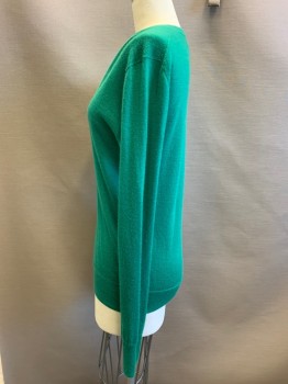 J CREW, Emerald Green, Cashmere, Solid, Long Sleeves, V-neck