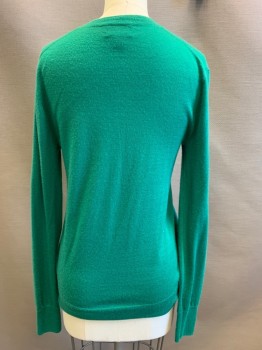 J CREW, Emerald Green, Cashmere, Solid, Long Sleeves, V-neck