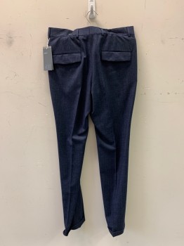 H & M, Navy Blue, White, Wool, 2 Color Weave, F.F, Side Pockets, Zip Front, Belt Loops