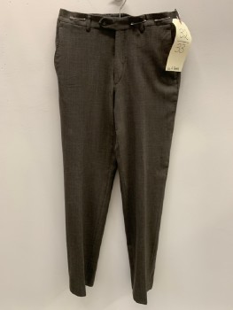 JOS A BANK, Brown, Wool, Polyester, Heathered, F.F, Slant Pockets