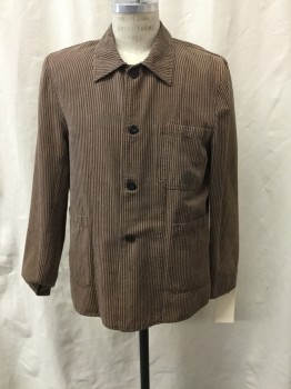 Mens, Historical Fiction Jacket, N/L, Lt Brown, Black, Cotton, Stripes, 42, Button Front, Collar Attached, 3 Pockets, Old West Work Wear
