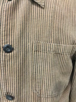 Mens, Historical Fiction Jacket, N/L, Lt Brown, Black, Cotton, Stripes, 42, Button Front, Collar Attached, 3 Pockets, Old West Work Wear