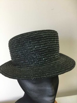 Womens, Hat 1890s-1910s, MTO, Black, Straw, Small Brim Simple Straw Hat,