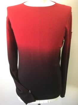 ISABEL BENENATO, Dk Red, Black, Wool, Polyester, Solid, Red to Brown, Black Ombre, Round Neck,  Long Sleeves with Small Pocket on Left Sleeves