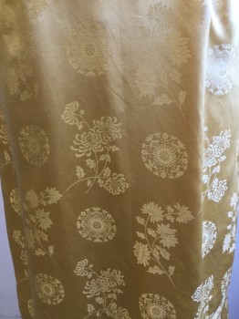 Womens, Cocktail Dress, ANN KAUFMAN, Goldenrod Yellow, Silk, Synthetic, Floral, W28, B38, H38, Golden Yellow Chinese Floral Brocade. Jewel Neck, Fitted at Waist. Short Sleeves, Zipper Center Back,
