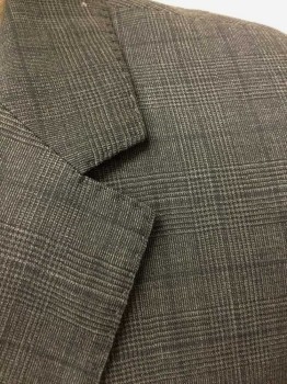 HUGO BOSS, Dk Gray, Charcoal Gray, Wool, Spandex, Glen Plaid, Grid , Dark Gray with Charcoal Glen Plaid, Faint Charcoal Grid Pattern, Single Breasted, Notched Lapel, 2 Buttons,  3 Pockets, Black Lining