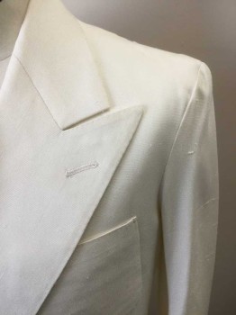 Mens, 1930s Vintage, Formal Jacket , MTO, Cream, Silk, Solid, 38R, Double Breasted, Exaggerated Peaked Lapel, 3 Patch Pocket,  Waistband Insert at Back, Double, See FC015625