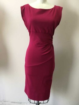 DVF, Magenta Purple, Viscose, Polyester, Solid, with Extended Shoulders, Scoop Neck, Diagonal Center Section, Pleated Horizontally From Side Seam, Side Zipper, V-neck Back
