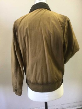 BEST MADE CO, Tobacco Brown, Cotton, Polyester, Solid, Stripes, Aged  Cotton Jacket. Greesy Look. Zip Front, Dark Brown Moleskin Collar and Cuff Facing. 1 Zip Pocket, 2 Snap Closure Pockets. Charcoal & Gray Polyester Flannel Lining