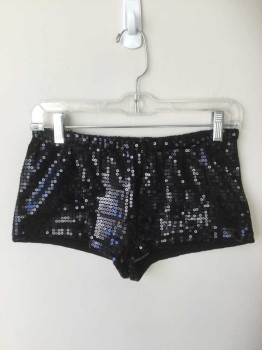 FOREVER 21, Black, Sequins, Polyester, Sequinned Hot Pants. Elasticated Waist