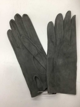 Womens, Leather Gloves, N/L, Pewter Gray, Suede, Solid, Small, U Vent at Wrist, See Photo Attached