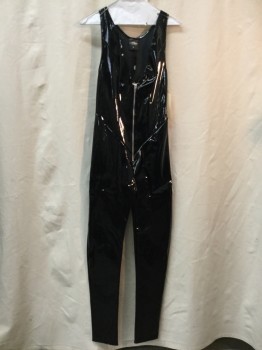 ALLURE, Black, Patent Leather, Black Faux Patent Leather, Zip Front, Plunge Neck, Sleeveless