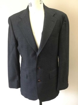 Mens, Suit, Jacket, CHAPS RALPH LAUREN, Charcoal Gray, Blue, Maroon Red, Wool, Plaid, 38R, Single Breasted, 3 Buttons,  3 Pockets, Collar Attached, Notched Lapel