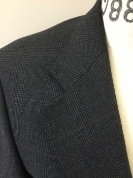 Mens, Suit, Jacket, CHAPS RALPH LAUREN, Charcoal Gray, Blue, Maroon Red, Wool, Plaid, 38R, Single Breasted, 3 Buttons,  3 Pockets, Collar Attached, Notched Lapel