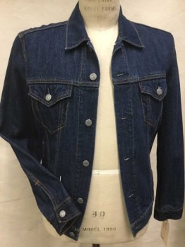 LEVI, Navy Blue, Cotton, Heathered, Heather Navy Jean Jacket, Collar Attached, 2 Pocket W/flap, Metal Button Front, Long Sleeves,