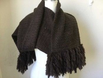 Womens, Shawl 1890s-1910s, N/L, Dk Brown, Wool, Acrylic, Solid, N/S, Extra Long Shawl, Fuzzy Tassels at Ends, Soft and Warm,