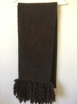 Womens, Shawl 1890s-1910s, N/L, Dk Brown, Wool, Acrylic, Solid, N/S, Extra Long Shawl, Fuzzy Tassels at Ends, Soft and Warm,