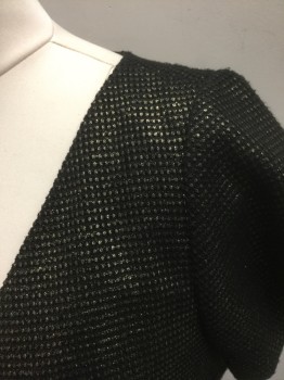 KEEPSAKE, Black, Bronze Metallic, Polyester, Viscose, Dots, Black with Bronze Metallic Dashes/Spots Textured Pattern, Short Sleeves, Wrapped V-neck, 1.5" Wide Self Waistband, A-Line Mini Skirt, Open Back