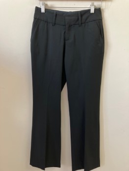 BANANA REPUBLIC, Black, Polyester, Solid, Low Rise, Zip Front, Wide Waistband, Belt Loops, 4 Pockets,