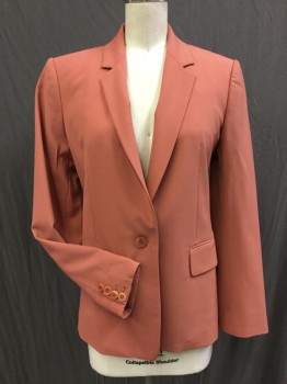 THEORY, Terracotta Brown, Wool, Lycra, Solid, Biscuit Terracotta Brown in Stretch Wool, Notched Lapel, 1 Buttn Single Breasted, Slit Center Back,