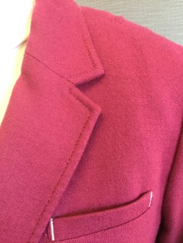 BANANA REPUBLIC, Red Burgundy, Polyester, Wool, Solid, Gabardine, 2 Silver Embossed Metal Buttons, Notched Lapel, 3 Pockets Including 2 Flap Pockets at Front Hips, Lining is White and Gray Vertical Stripes