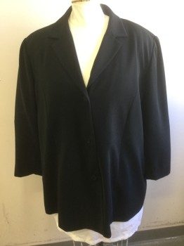 CASLON, Black, Polyester, Solid, Single Breasted, Notched Lapel, 3 Buttons, Padded Shoulders, Seam at Waist, Princess Seams, 2 Pockets