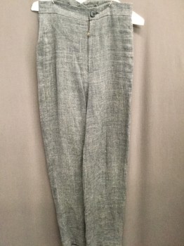 Childrens, Pants 1890s-1910s, MTO, Slate Gray, White, Linen, Solid, 26/27, Flat Front, Zipper Fly, Suspender Buttons