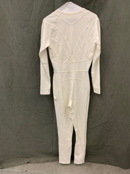 Unisex, Sci-Fi/Fantasy Jumpsuit, MTO, White, Synthetic, Solid, W: 26, C: 34, Zip Front, Scoop Neck, Wavy Line Stitching Across Top Front, Raglan Long Sleeves, Curved Back Seams