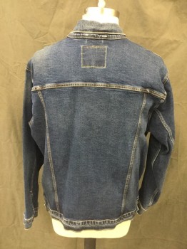 LEVI'S, Dk Blue, Cotton, Solid, Button Front, Collar Attached, Long Sleeves, 4 Pockets, Button Tab Back Waistband