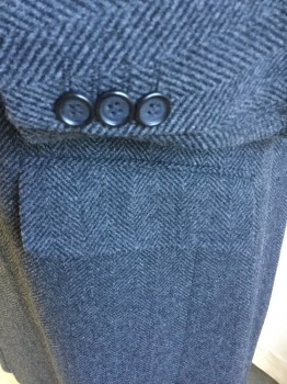NO LABEL, Charcoal Gray, Gray, Wool, Herringbone, Single Breasted, 3 Button Front, Notched Lapel, 2 Pockets, back Vent, Fully Lined