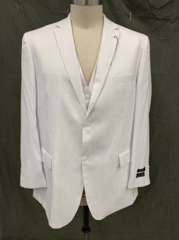 ANGELO ROSSI, White, Polyester, Rayon, Stripes - Shadow, Single Breasted, Collar Attached, Notched Lapel, 2 Buttons,  3 Pockets